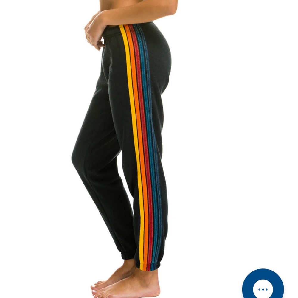 Aviator Nation Gray Sweatpants Yellow Orange Red Stripes